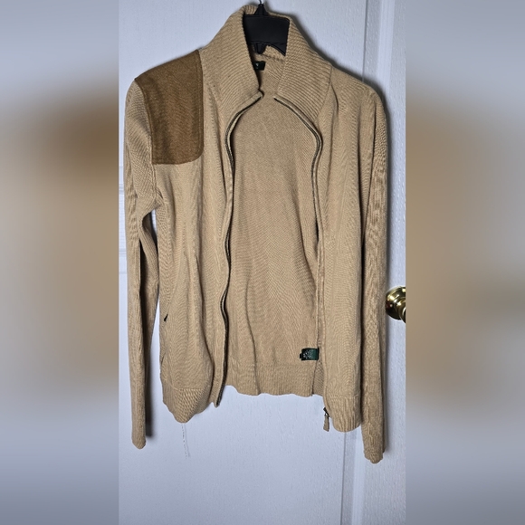 Ralph Lauren Tan Knit Zip-Up Mock Neck Cardigan - Picture 2 of 4